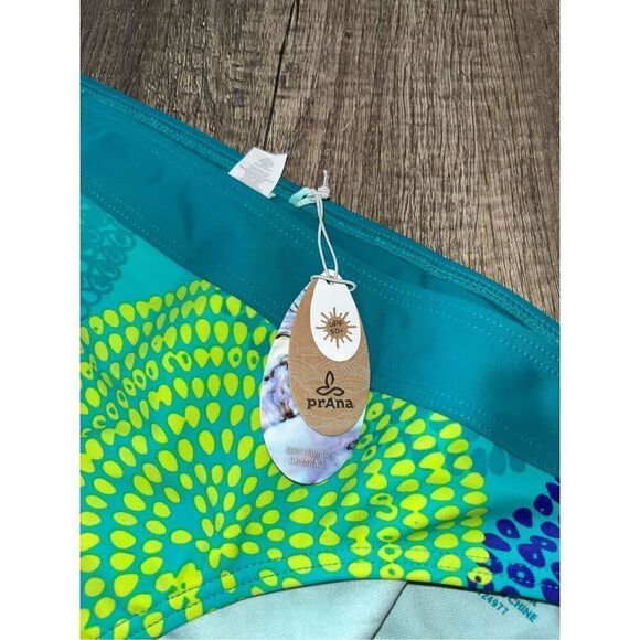 NWT PrAna UPF 50+ Ramba Bikini Bottom Teal Green Polka Dots XL - Picture 2 of 5